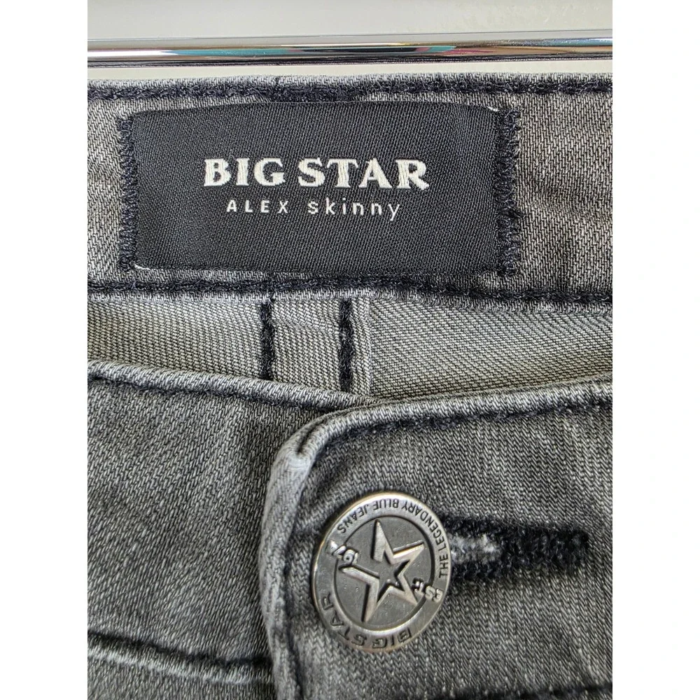 Big Star Alex Skinny Jeans Womens 29 Charcoal Grey Faded Mid Rise Denim FWALX3SU